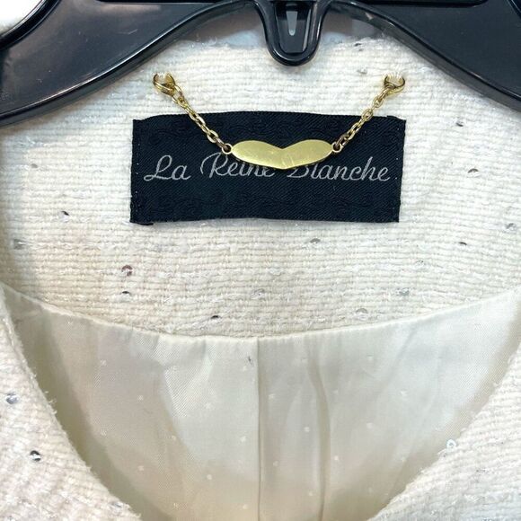 Cream White Sequinses Pearl Beaded Dress Coat - Picture 8 of 15